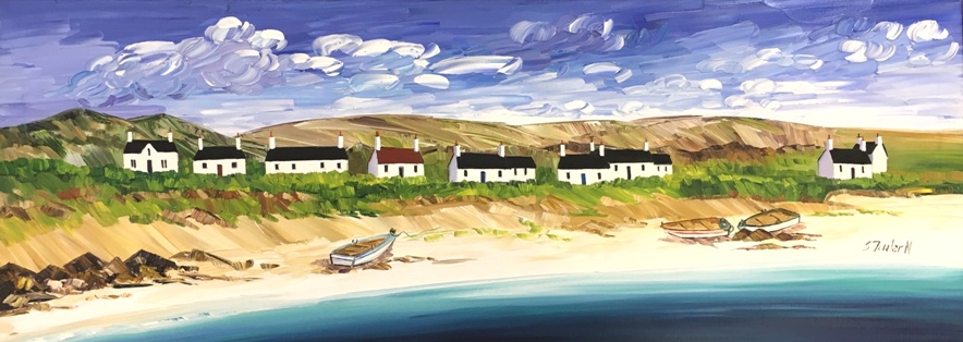 'Cottages and Boats, Tiree' by artist Sheila Fowler